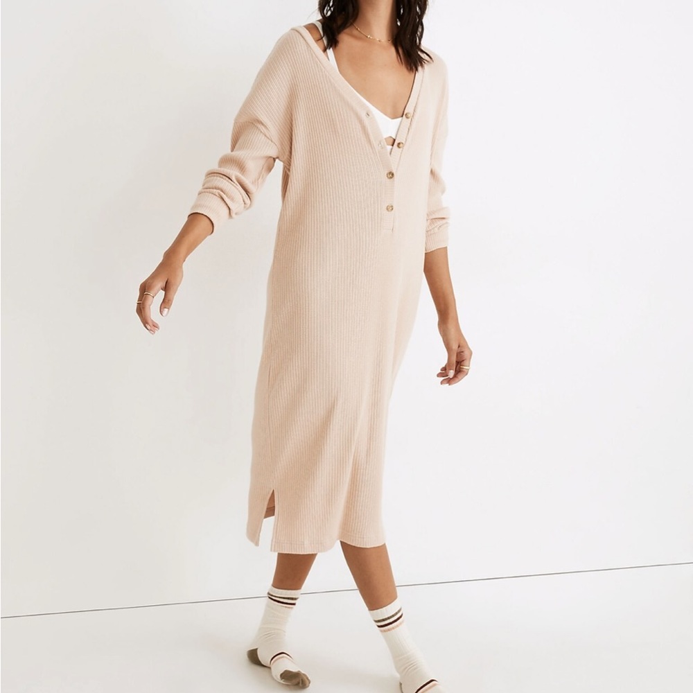 Madewell Ribbed Knit Henley Maxi Pajama Dress